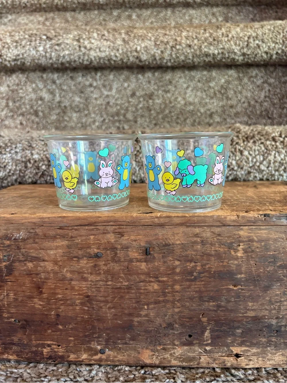 Clear Glass Party Cups in Pastel Blue & Yellow - Set of 2